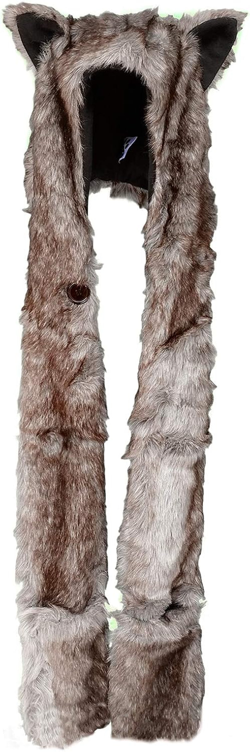Animal Hat Faux Fur Hood Scarf Full Pockets Ear Flat Cap Hoodie 
