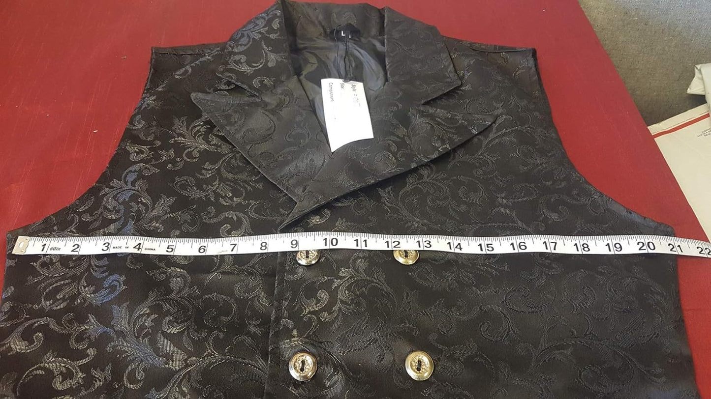 Men'S Double Breasted Governor Vest Waistcoat VTG Brocade Gothic Steampunk (X-Large, Red)