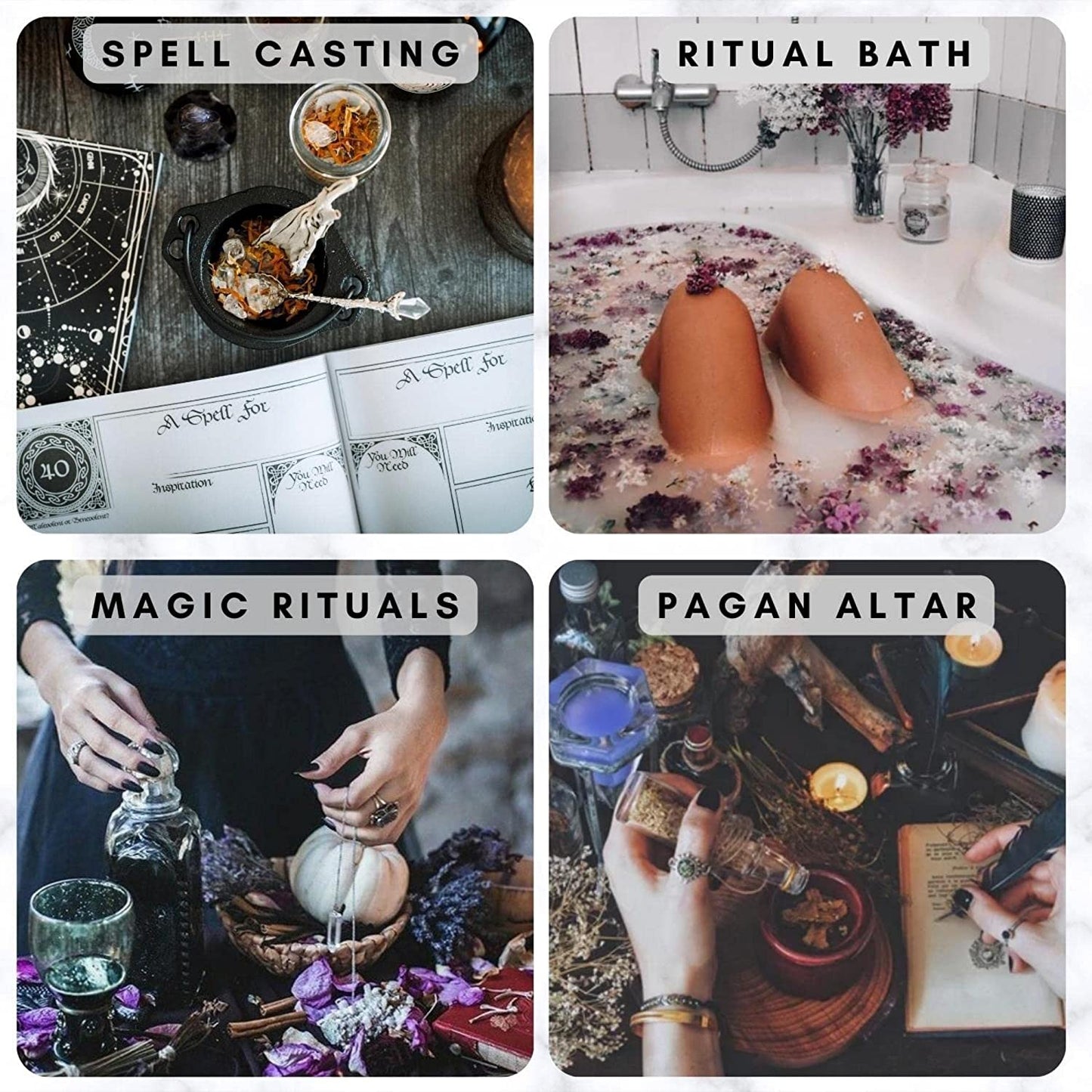 Holy Santo Organic Dried Herbs for Witchcraft Supplies Kit - 10 Witch Herbs for Spells with Crystal Spoon in Beginner Witchcraft Kit - Witchy Gifts, Wiccan Herbs and Supplies, Spell Kits for Witches