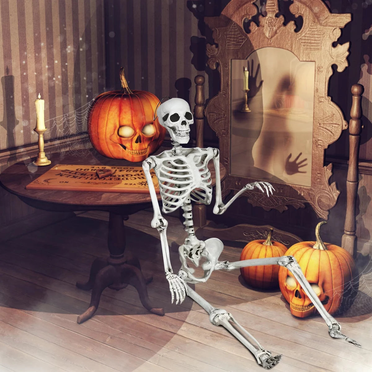 Life-Size Spooky Skeleton with Realistic Joints for a Bone-Chilling Halloween Experience!