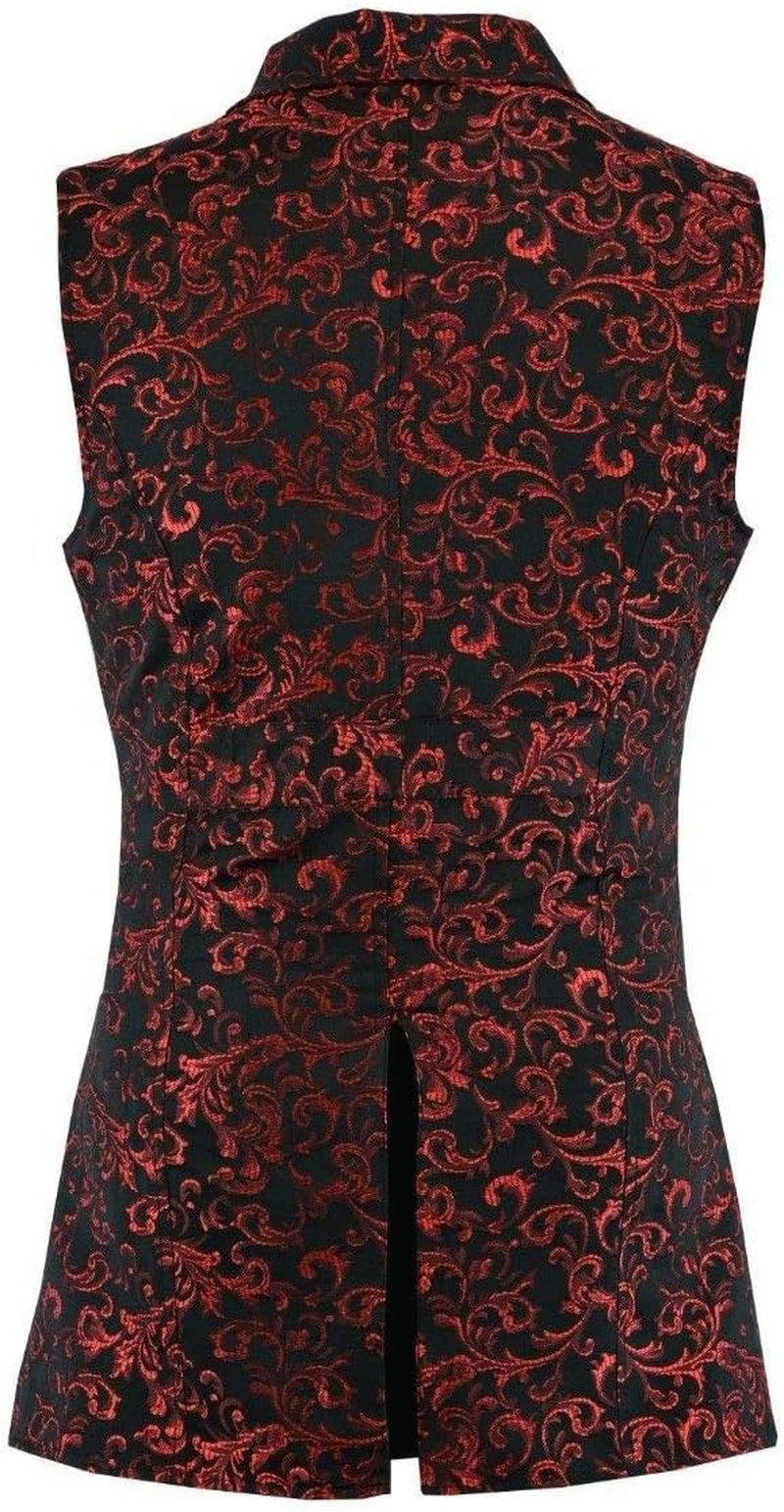 Men'S Double Breasted Governor Vest Waistcoat VTG Brocade Gothic Steampunk (X-Large, Red)