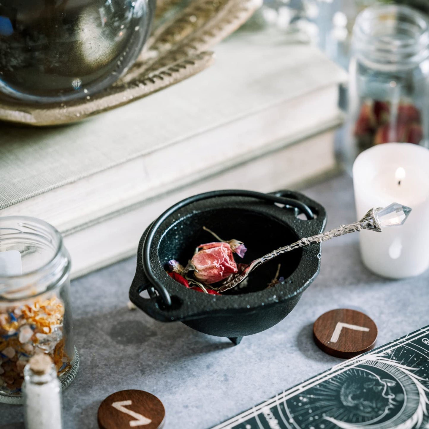Holy Santo Organic Dried Herbs for Witchcraft Supplies Kit - 10 Witch Herbs for Spells with Crystal Spoon in Beginner Witchcraft Kit - Witchy Gifts, Wiccan Herbs and Supplies, Spell Kits for Witches