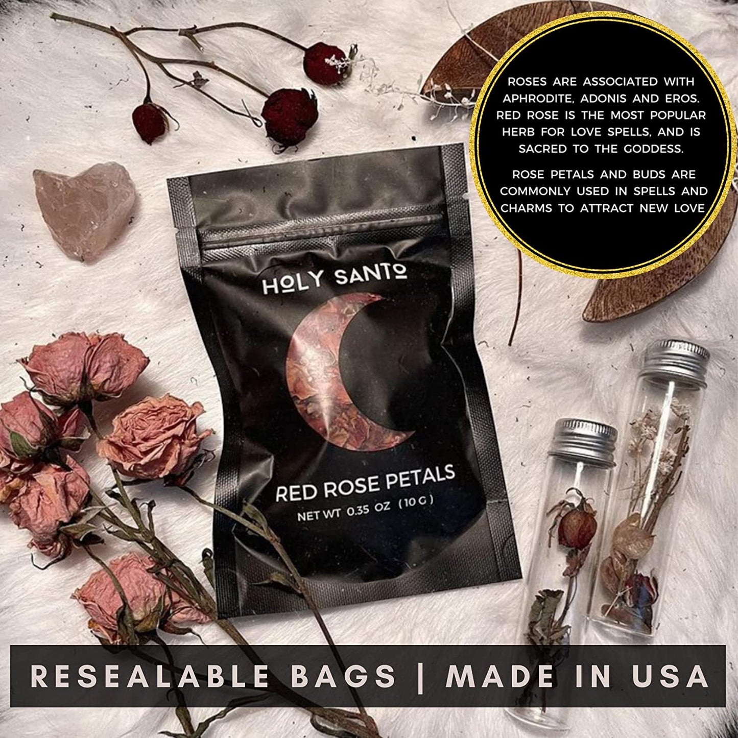 Holy Santo Organic Dried Herbs for Witchcraft Supplies Kit - 10 Witch Herbs for Spells with Crystal Spoon in Beginner Witchcraft Kit - Witchy Gifts, Wiccan Herbs and Supplies, Spell Kits for Witches